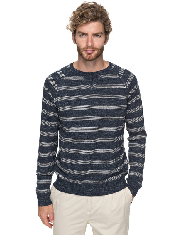 quiksilver, The Concave - Pull col rond, BLUE NIGHT HEATHER CONCAVE (bst3) 0 The Concave - Pull col rond Bleu EQYSW03214 Quiksilver