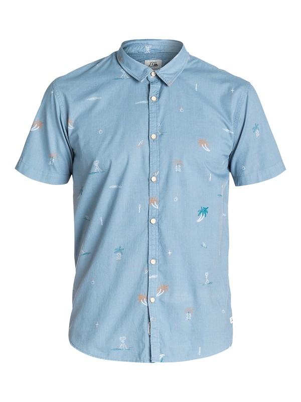 quiksilver, Stranded Short Sleeve Slim Fit Shirt, STRANDED DENIM (bjn6) 0 Stranded Short Sleeve Slim Fit Shirt EQYWT03155 Quiksilver