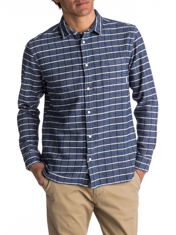 quiksilver, Crossed Tide Flannel Long Sleeve Shirt, DK DENIM CROSSED TIDE CHECK (brq1) 0 Crossed Tide Flannel Long Sleeve Shirt EQYWT03529 Quiksilver