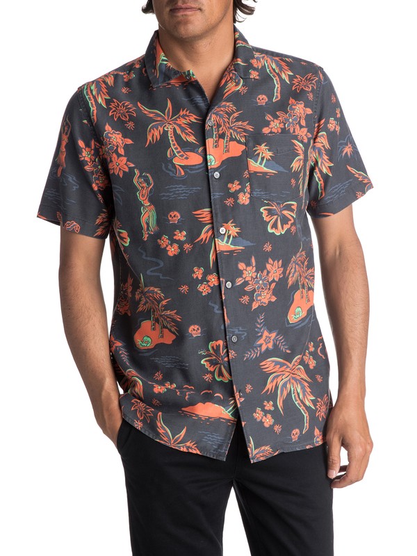 quiksilver, Men's Black Hula Short Sleeve Shirt, BLACK HULA (kvj6) 0 Men's Black Hula Short Sleeve Shirt Black EQYWT03622 Quiksilver