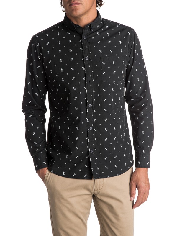 quiksilver, Men's Da Huts Long Sleeve Shirt, BLACK DA HUTS (kvj6) 0 Men's Da Huts Long Sleeve Shirt Black EQYWT03627 Quiksilver