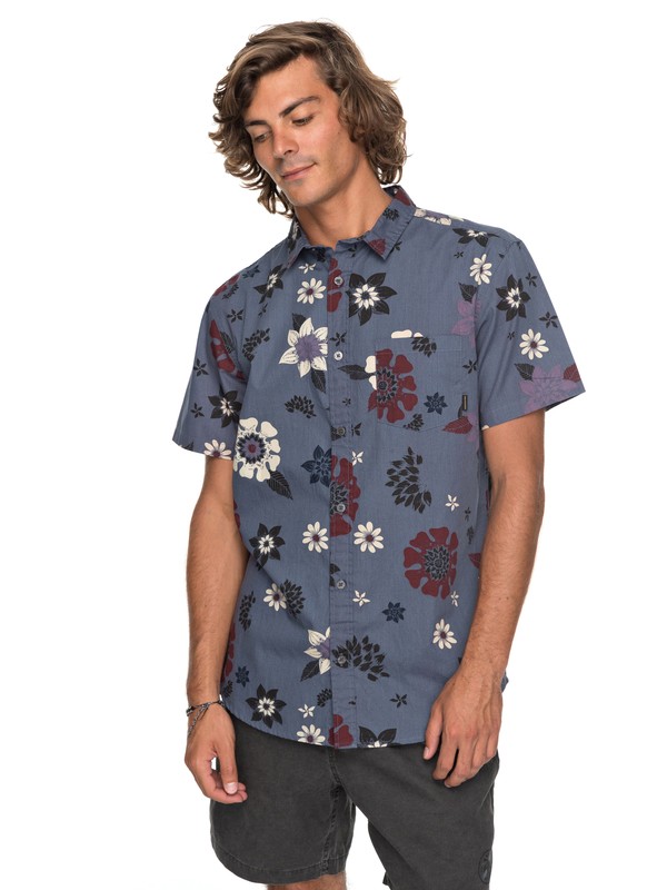 quiksilver, Sunset Floral Short Sleeve Shirt, VINTAGE INDIGO SUNSET FLORAL S (byl6) 0 Sunset Floral Short Sleeve Shirt Blue EQYWT03634 Quiksilver