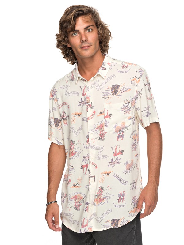 quiksilver, Aloha Strip Club Short Sleeve Shirt, BIRCH ALOHA STRIP CLUB (wdw6) 0 Aloha Strip Club Short Sleeve Shirt White EQYWT03646 Quiksilver