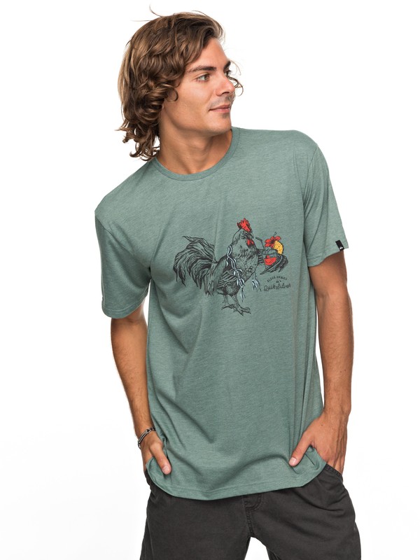 quiksilver, Heather Rooster Vibe - T Shirt col rond, TRELLIS HEATHER (bkwh) 0 Heather Rooster Vibe - T Shirt col rond Bleu EQYZT04740 Quiksilver