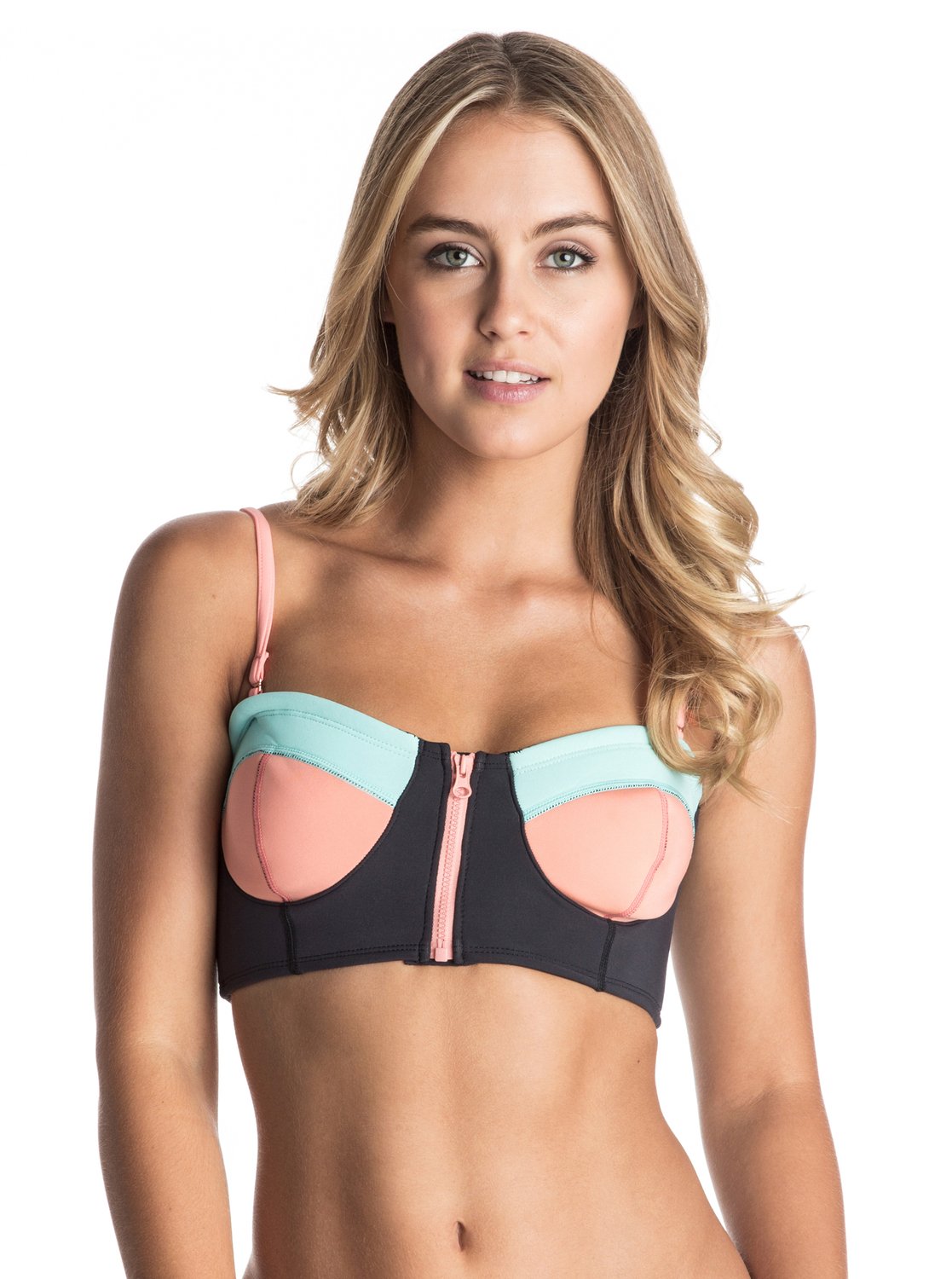 Pop Surf Front Zip Bandeau Bikini Top Arjx Roxy