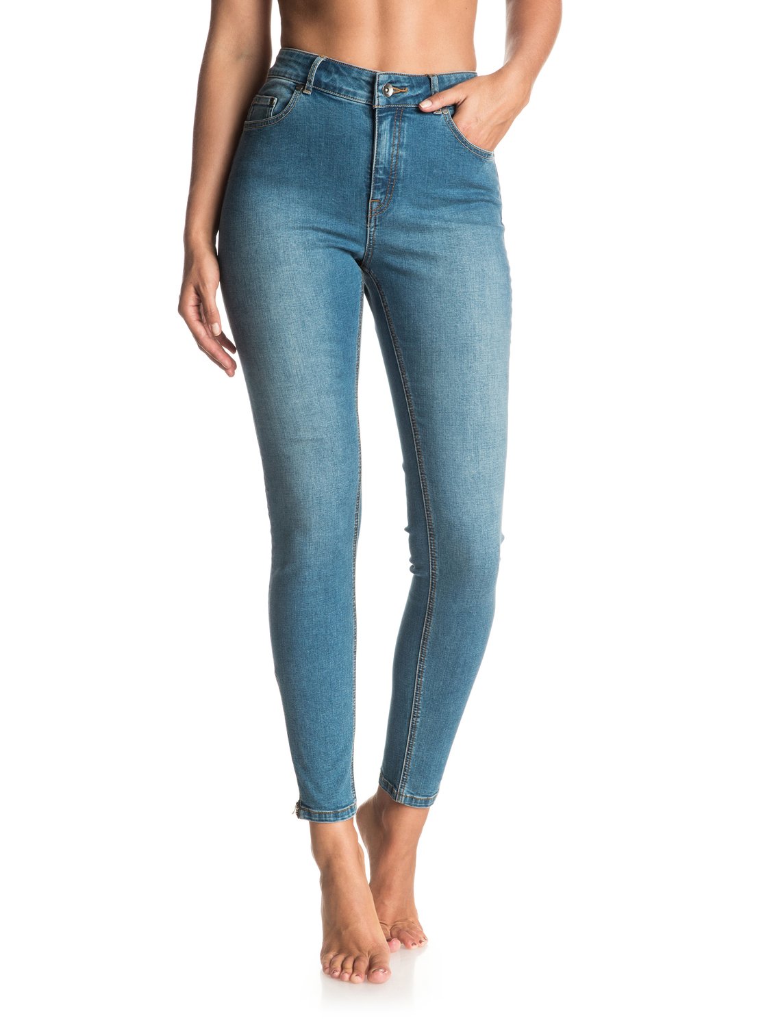 Night Spirit Medium Blue Skinny High Waisted Jeans Erjdp03152 Roxy 4804