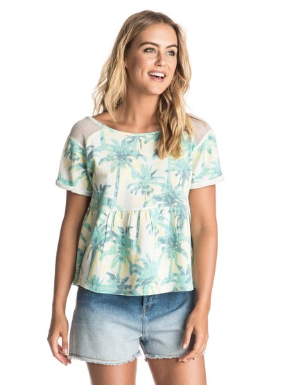 roxy, Присборенный под грудью топ с принтом Alaia Ride, MARSHMALLOW WASHED PALM (wbt6) Alaia Ride Printed - Empire-Line Top ERJFT03472