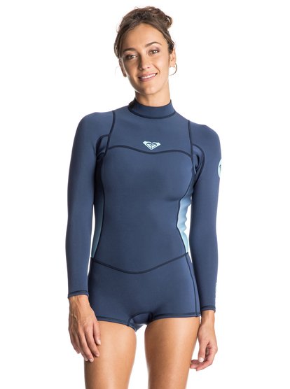 roxy, Короткий женский гидрокостюм Syncro 2/2mm с длинным рукавом и спинной молнией, BLUE PRINT (bsq0) Syncro 2/2mm - Back Zip Long Sleeve Springsuit ERJW403006