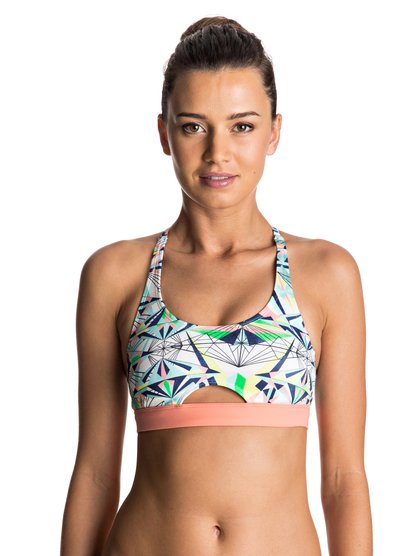 roxy, Бюстгальтер бикини Sporty с принтом Keep It ROXY, MARSHMALLOW PSYCHE PALM REPEAT (wbt6) Keep It ROXY - Sporty Bra Bikini Top ERJX303399
