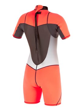 roxy, Syncro Flatlock 2mm - Springsuit manches courtes Back Zip, GRAPHITE / F.PEACH (xkkm) Syncro Flatlock 2mm - Short Sleeve Back Zip Springsuit ARGW503002
