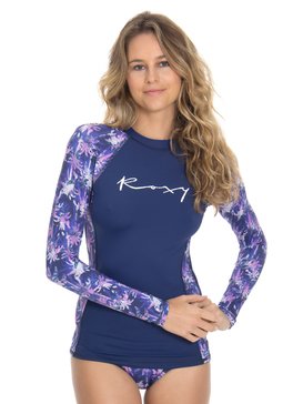 roxy, Camiseta Feminina Manga Longa Lycra Estampada Roxy, AZUL STONE* (301) RX RASHGUARD WASHED PALMS BR66591187