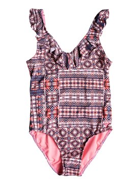 roxy, Girls 7-14 Wavy Beach One-Piece Swimsuit, MARSHMALLOW MEXICAN RUG (wbt6) WAVY BEACH ONE PIECE ERGX103025