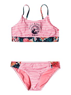 roxy, Girls 7-14 Roxy Waves Crop Top Bikini Set, MARSHMALLOW SWIM EASY STRIPE (wbt3) ROXY WAVES CROP BRA SET ERGX203110