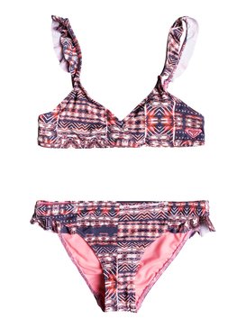 roxy, Girls 7-14 Wavy Beach Tri Bikini Set, MARSHMALLOW MEXICAN RUG (wbt6) WAVY BEACH TRI SET ERGX203111
