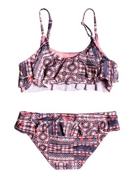 roxy, Girls 7-14 Wavy Beach Flutter Bikini Set, MARSHMALLOW MEXICAN RUG (wbt6) WAVY BEACH FLUTTER SET ERGX203112