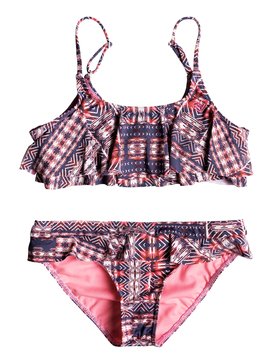 roxy, Girls 7-14 Wavy Beach Flutter Bikini Set, MARSHMALLOW MEXICAN RUG (wbt6) WAVY BEACH FLUTTER SET ERGX203112