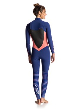 roxy, 3/2mm Syncro Plus Chest Zip - Traje de Surf con Cremallera en el Pecho, NAVY LL/ CORAL FLAME (xbbn) 3/2 SYNCRO+ CZ LFS ERJW103026