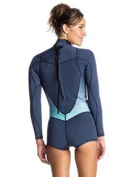 roxy, Syncro 2/2mm - Springsuit met Lang Mouw en Achterrits, BLUE PRINT (bsq0) Syncro 2/2mm - Back Zip Long Sleeve Springsuit ERJW403006