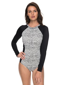 roxy, Roxy Essentials Long Sleeve One Piece Rashguard, MARSHMALLOW WATERCOLOR DOTS (xwwk) ROXY ESSENTIALS L/S ONESIE ERJWR03196