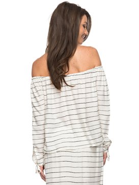 roxy, Ms Brightside Long Sleeve Off the Shoulder Top, MARSHMALLOW PENCIL STRIPE (xwkk) Ms Brightside - Long Sleeve Top ERJWT03148