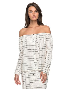 roxy, Ms Brightside Long Sleeve Off the Shoulder Top, MARSHMALLOW PENCIL STRIPE (xwkk) Ms Brightside - Long Sleeve Top ERJWT03148