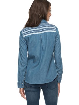 roxy, Light Of Down Long Sleeve Chambray Shirt, MEDIUM BLUE (bmtw) Light Of Down - Denim Long Sleeve Shirt ERJWT03157