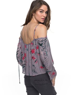 roxy, Paradise Ocean Printed Cold Shoulder Top, MINIMAL GRAY LEE LEE (skg7) PARADISE OCEAN PRINTED ERJWT03169