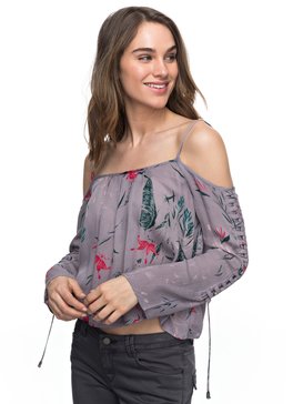 roxy, Paradise Ocean Printed Cold Shoulder Top, MINIMAL GRAY LEE LEE (skg7) PARADISE OCEAN PRINTED ERJWT03169