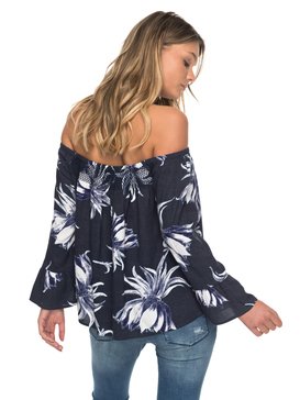 roxy, Moon Sapphire Off The Shoulder Top, DRESS BLUE CADAQUES FLOWER (btk8) MOON SAPPHIRE ERJWT03177