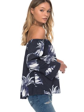 roxy, Moon Sapphire Off The Shoulder Top, DRESS BLUE CADAQUES FLOWER (btk8) MOON SAPPHIRE ERJWT03177