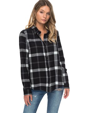 roxy, Heavy Feelings Long Sleeve Shirt, CHEKED PLAID COMBO ANTHRACITE (kvj2) HEAVY FEELINGS ERJWT03178
