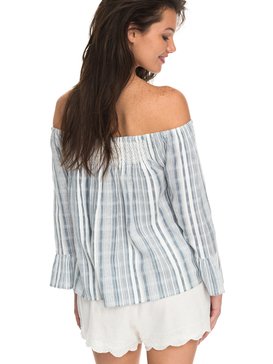 roxy, Moon Sapphire Stripe Off The Shoulder Top, CHINA BLUE CHECKED (bnd4) MOON SAPPHIRE STRIPE ERJWT03184