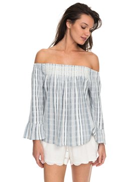 roxy, Moon Sapphire Stripe Off The Shoulder Top, CHINA BLUE CHECKED (bnd4) MOON SAPPHIRE STRIPE ERJWT03184