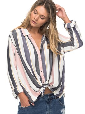 roxy, Romantic Path Stripe Long Sleeve Shirt, NIGHTSHADOW ON THE ROAD STRIPE (bpt2) ROMANTIC PATH STRIPE ERJWT03186