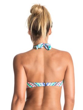 roxy, Sweet Memories - Parte de arriba de bikini halter estilo de los 70, MARSHMALLOW GEOMETRIC SUNSET (wbt6) Sweet Memories - 70'S Halter Bikini Top ERJX303341