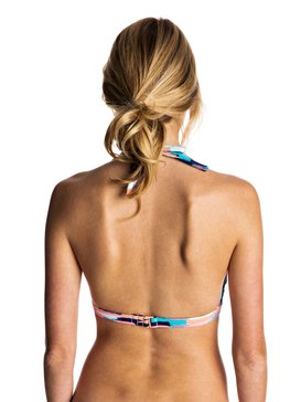 roxy, Sporty ROXY - Parte de arriba de bikini halter estilo de los 70, LOLA WHITE (wbb6) Sporty ROXY - 70'S Halter Bikini Top ERJX303389