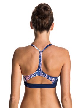 roxy, Keep It ROXY - Parte de arriba de bikini estilo sujetador deportivo, BLUE DEPTHS WASHED PALM (bta7) Keep It ROXY - Sporty Bra Bikini Top ERJX303399