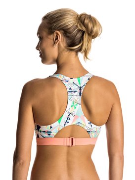 roxy, Keep It ROXY - Parte de arriba de bikini halter estilo deportivo de los 70, MARSHMALLOW PSYCHE PALM REPEAT (wbt6) Keep It ROXY - Sporty 70'S Halter Bikini Top ERJX303401