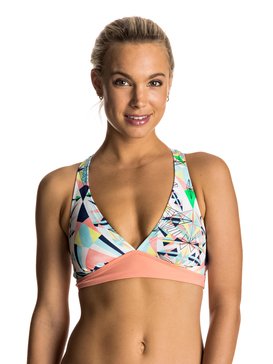 roxy, Keep It ROXY - Parte de arriba de bikini halter estilo deportivo de los 70, MARSHMALLOW PSYCHE PALM REPEAT (wbt6) Keep It ROXY - Sporty 70'S Halter Bikini Top ERJX303401