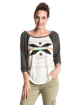 roxy, Surfer Dude Colourblock Palm - Tee-Shirt à manches longues, MARSHMELLOW (wbt0) Surfer Dude Colourblock Palm - Long Sleeve T-shirt ERJZT03869