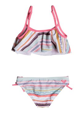 roxy, Girls 2-6 Little Indi Flutter Bikini Set, BRIGHT WHITE LIVIN DREAM STRIP (wbb3) LITTLE INDI FLUTTER SET ERLX203043