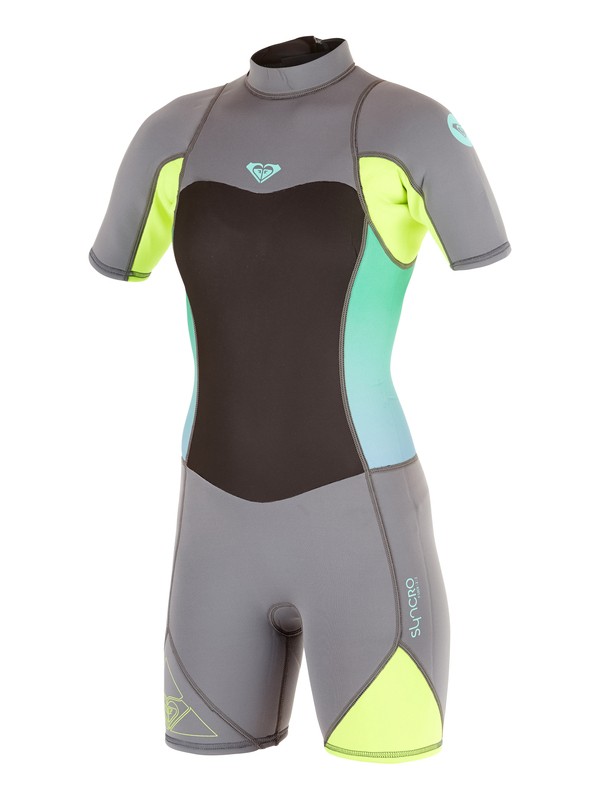 roxy, Syncro Flatlock 2mm - Short Sleeve Back Zip Springsuit, D.GREY / F.LEMON (xkkg) 0 Syncro Flatlock 2mm - Short Sleeve Back Zip Springsuit ARGW503002 Roxy
