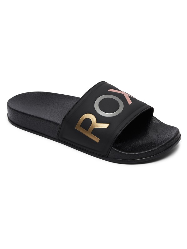 roxy, Slippy Slider Sandals, BLACK MULTI (bk6) 0 Slippy Slider Sandals Black ARJL100679 Roxy