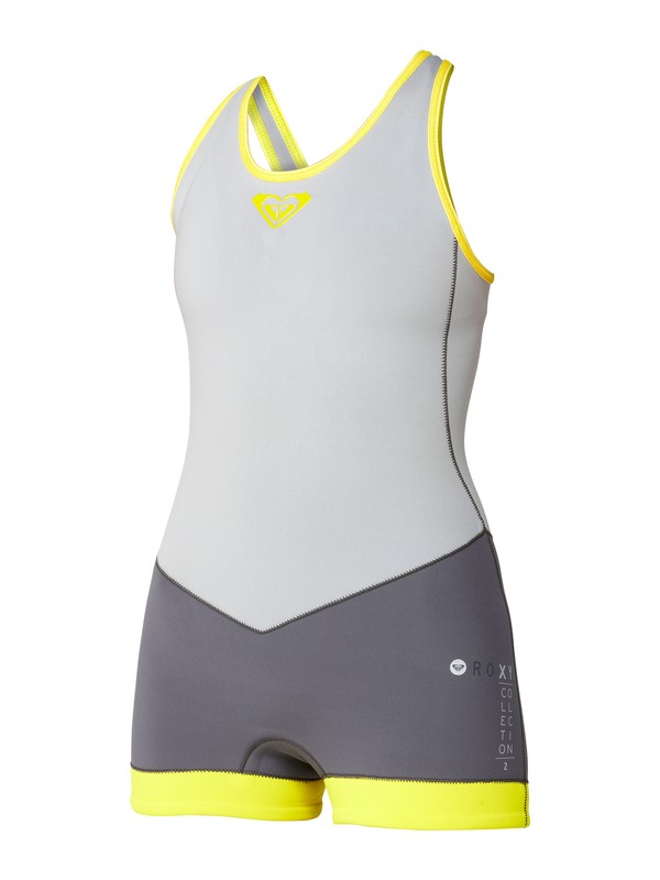 roxy, XY 2mm X-Back ShortJohn, DEEP GREY / GRAPHITE / YELLOW (xksy) 0 XY 2mm X-Back ShortJohn ARJW600006 Roxy