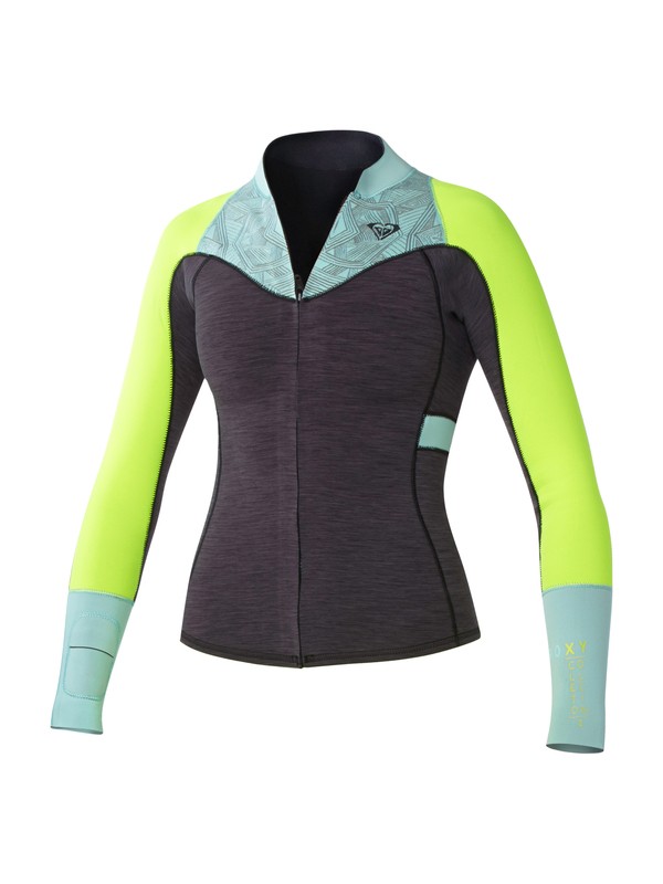 roxy, XY 2mm Front Zip Jacket, HEATHER GRAPHITE/BLUE/LEMON (xkby) 0 XY 2mm Front Zip Jacket ARJW803002 Roxy