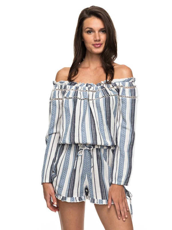 roxy, Anthem Cold Shoulder Romper, BLUE DEPTHS TOBAGO STRIPE (bta3) 0 Anthem Cold Shoulder Romper Blue ARJWD03177 Roxy
