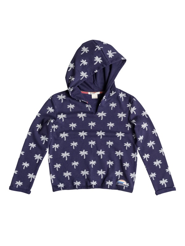 roxy, Dreaming - V-Neck Hoodie, LITTLE PALM COMBO ECLIPSE (btc6) 0 Dreaming - V-Neck Hoodie Blue ERGFT03122 Roxy