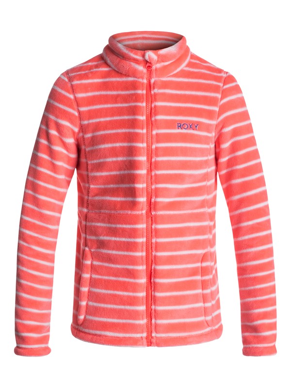 roxy, Igloo - Zip-Up Faux Fur Fleece, NEON GRAPEFRUIT_TEDDY STRIPE (nkn5) 0 Igloo - Zip-Up Faux Fur Fleece ERGFT03211 Roxy