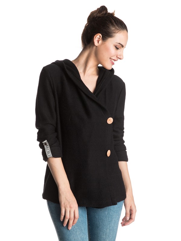 roxy, Knot A Care Cardigan Sweatshirt, TRUE BLACK (kvj0) 0 Knot A Care Cardigan Sweatshirt ERJFT03389 Roxy