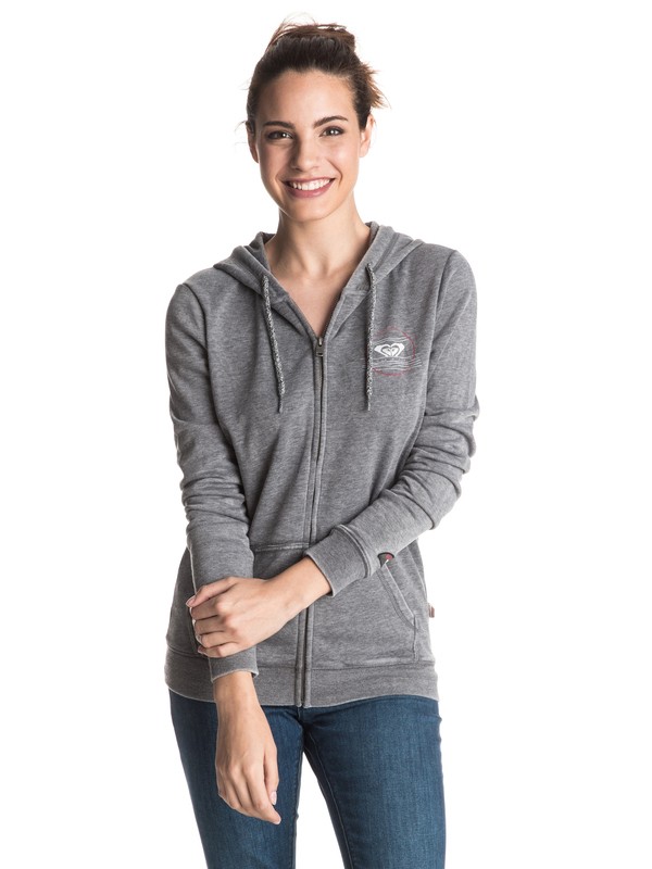 roxy, Groovy Palm B Zip Hoodie, CHARCOAL HEATHER (kpgh) 0 Groovy Palm B Zip Hoodie Grey ERJFT03418 Roxy